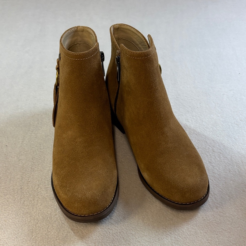 Women’s Tan Suede Ankle Booties with Side Zip